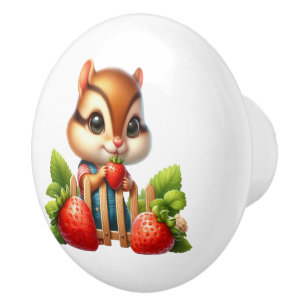 Bouton De Porte En Céramique Cuisine mignonne écureuil fraise