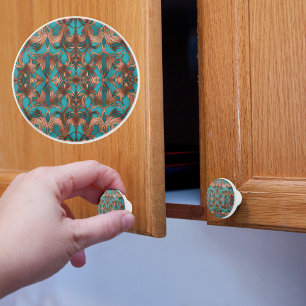 Bouton De Porte En Céramique Cuivre Ajouré sur Turquoise