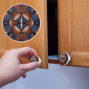 Bouton De Porte En Céramique Cuivre et Motif bleu