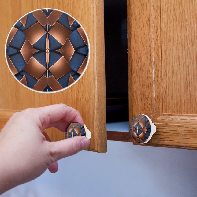 Bouton De Porte En Céramique Cuivre et Motif bleu (Créateur téléchargé)