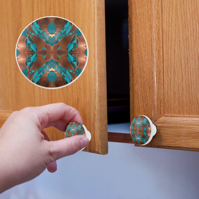 Bouton De Porte En Céramique Cuivre et Turquoise X (Créateur téléchargé)