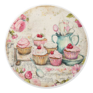 Bouton De Porte En Céramique Cupcakes roses