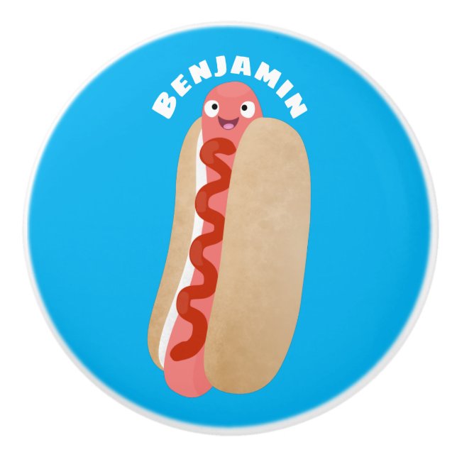 Bouton De Porte En Céramique Curieux hot dog Weiner dessin animé (Devant)