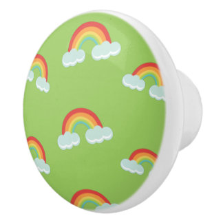 Bouton De Porte En Céramique Cute arc-en-ciel avec Motif nuages
