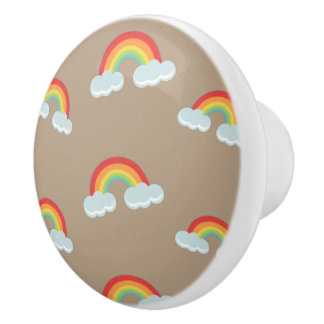 Bouton De Porte En Céramique Cute arc-en-ciel avec Motif nuages