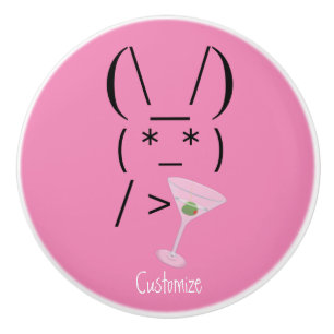 Bouton De Porte En Céramique Cute Ascii lapin tenant martini Thunder_Cove