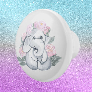Bouton De Porte En Céramique cute baby girl elephant decor