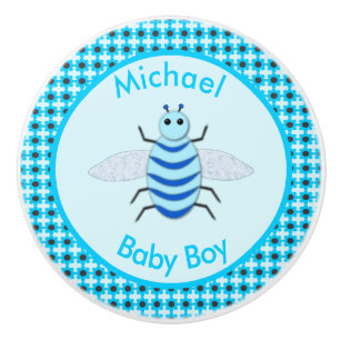 Bouton De Porte En Céramique Cute Blue Baby Boy Bee Custom Nursery
