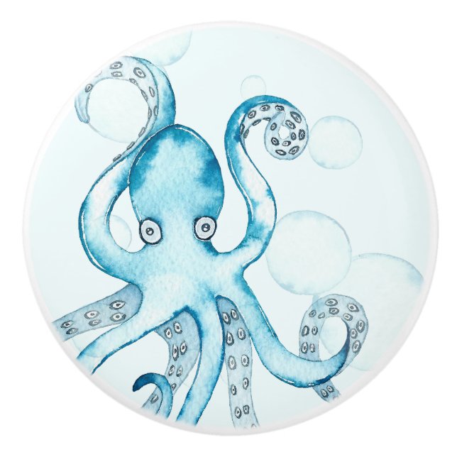 Bouton De Porte En Céramique Cute Blue Octopus Sea Life Baby Boy Nursery (Devant)