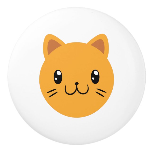 Bouton De Porte En Céramique Cute chat (Devant)
