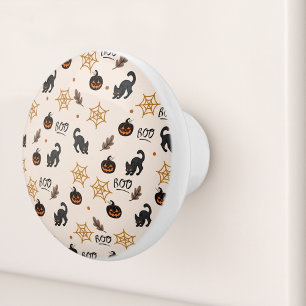 Bouton De Porte En Céramique Cute Citrouille Chat Noir Halloween Motif