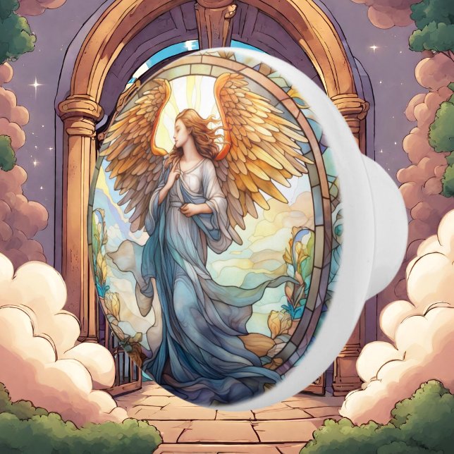 Bouton De Porte En Céramique Cute faux vitrail Angel Religieux (Créateur téléchargé)