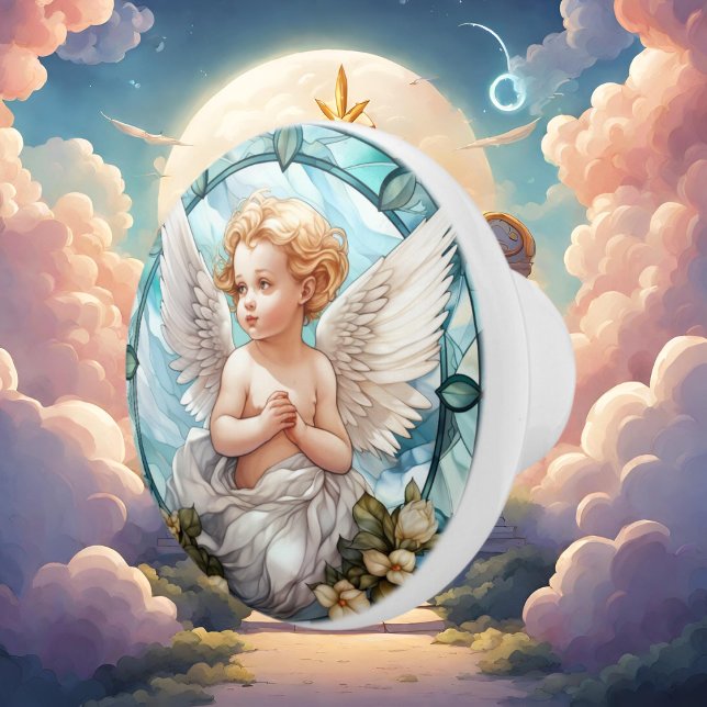 Bouton De Porte En Céramique Cute faux vitrail Angel Religieux (Créateur téléchargé)