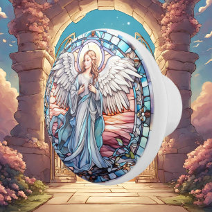 Bouton De Porte En Céramique Cute faux vitrail Angel Religieux