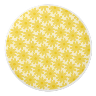 Bouton De Porte En Céramique Cute Floral Motif en Jaune