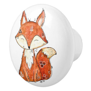 Bouton De Porte En Céramique Cute Fox Whimsical