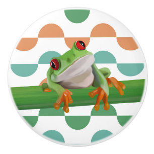 Bouton De Porte En Céramique Cute grenouille à arbre rouge coloré géométrique