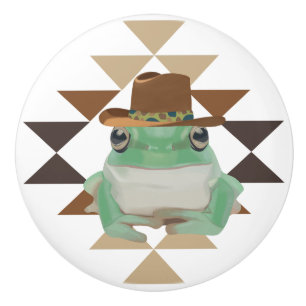 Bouton De Porte En Céramique Cute Grenouille Occidentale Avec Casquette Cowboy