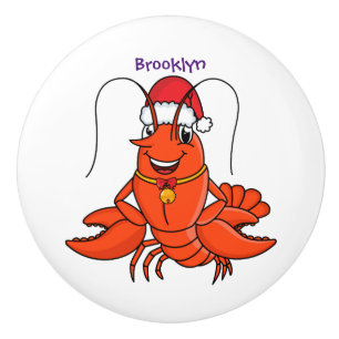Bouton De Porte En Céramique Cute joyeux homard portant le dessin du casquette 