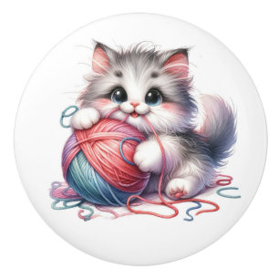 Bouton De Porte En Céramique Cute Kitty Chat