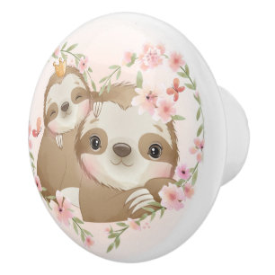 Bouton De Porte En Céramique Cute Mama et Baby Sloth Ceramic Knob