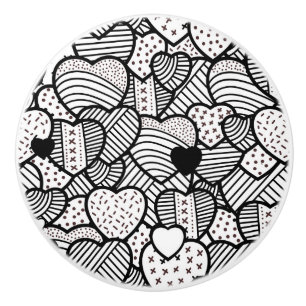 Bouton De Porte En Céramique Cute noir blanc coeurs motif