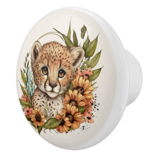 Bouton De Porte En Céramique Cute Nursery Jungle bébé léopard
