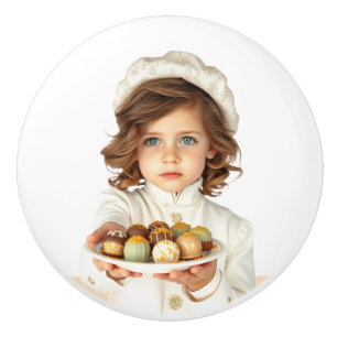 Bouton De Porte En Céramique Cute oeil bleu petite fille handes dehors gourmand