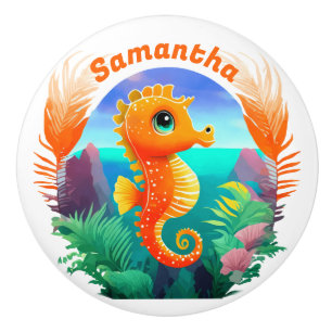 Bouton De Porte En Céramique Cute Orange Seahorse style Cartoon