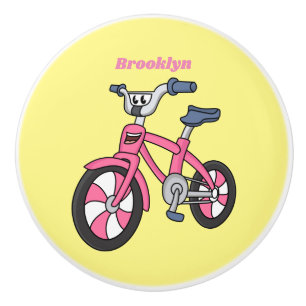Bouton De Porte En Céramique Cute pink kids bicycle cartoon illustration