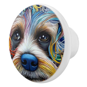 Bouton De Porte En Céramique Cute Pop Art Terrier