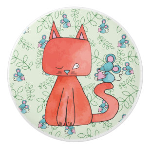 Bouton De Porte En Céramique Cute Souris Aime Kitty Chat