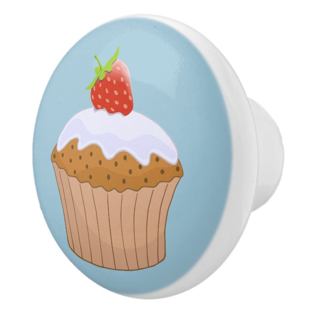 Bouton De Porte En Céramique Cute Strawberry Bun Blue (Droite)