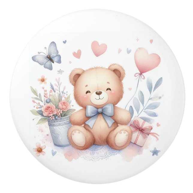 Bouton De Porte En Céramique Cute Teddy Bear Baby Room (Devant)