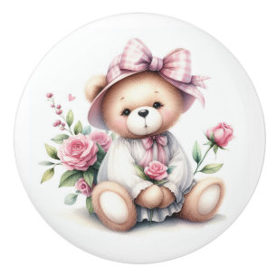 Bouton De Porte En Céramique Cute Teddy Bear Roses Roses Rose Baby Room
