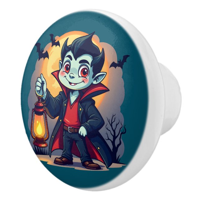 Bouton De Porte En Céramique Cute Vampire with Lantern Kawaii Halloween (Droite)