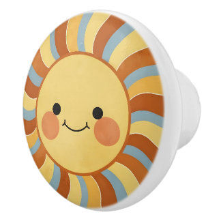 Bouton De Porte En Céramique Cute Vintage Sunshine with Groovy Wavy Rays