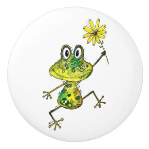 Bouton De Porte En Céramique Cute Whimsical Happy Frog