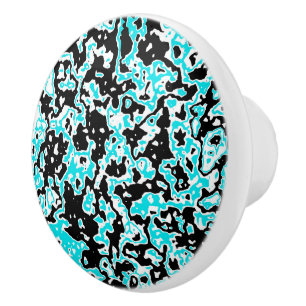 Bouton De Porte En Céramique Cyan et Black Swirls