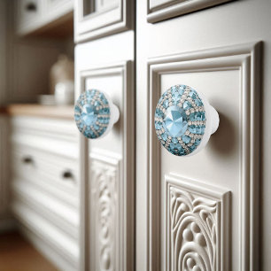 Bouton De Porte En Céramique Cyan Faux Gemstones Orb