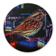 Cyberpunk Sparrow dans Neon Cityscape