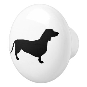 Bouton De Porte En Céramique Dachshund Poil Court - Silhouette 1