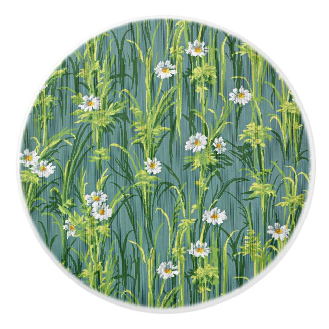Bouton De Porte En Céramique Daisy Pattern, green pattern, (Devant)