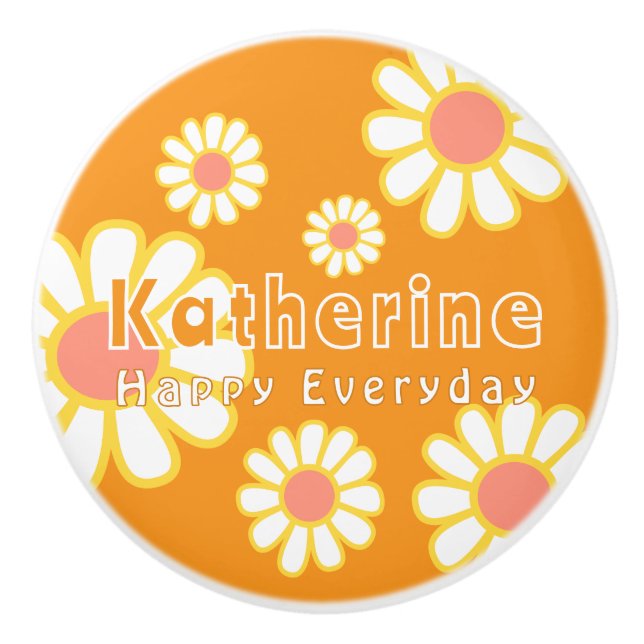 Bouton De Porte En Céramique Daisy Simple Orange (Devant)