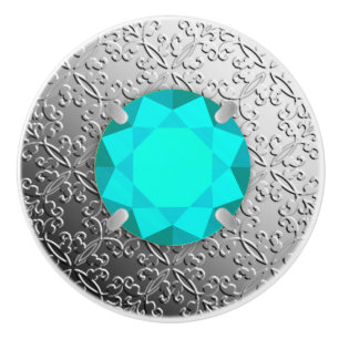 Bouton De Porte En Céramique Damas d'argent avec une fausse pierre à gemme d'aq