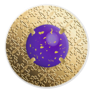 Bouton De Porte En Céramique Damas d'or avec faux lapis lazuli gemstone