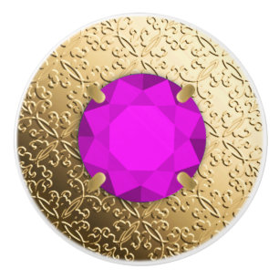 Bouton De Porte En Céramique Damas d'or avec gemstone d'améthyste