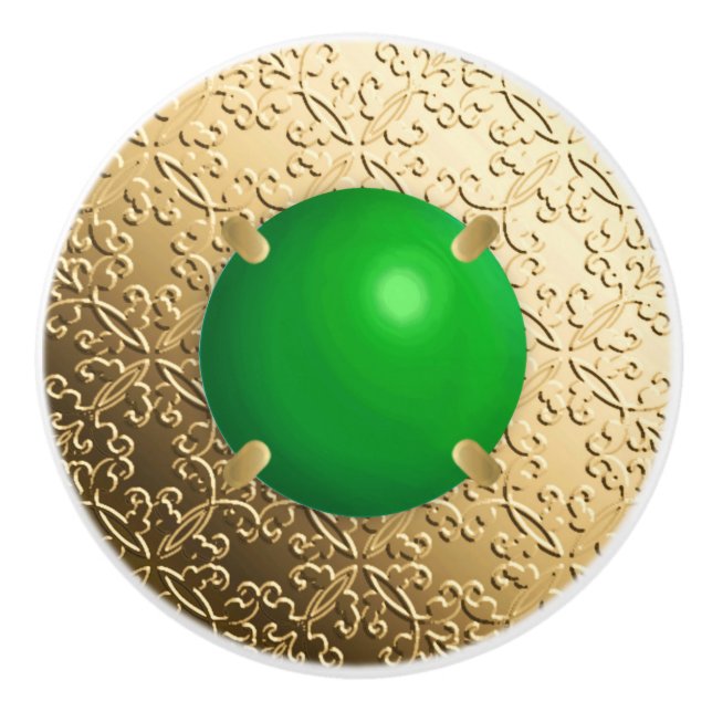 Bouton De Porte En Céramique Damas d'or avec gemstone en faux jade (Devant)