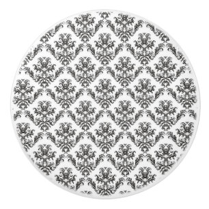 Bouton De Porte En Céramique Damas vénitiennes, Damas - Blanc noir