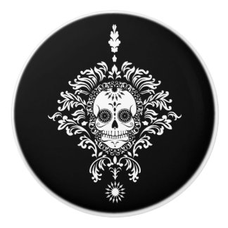Bouton De Porte En Céramique Damassé morte - traction en céramique de crâne